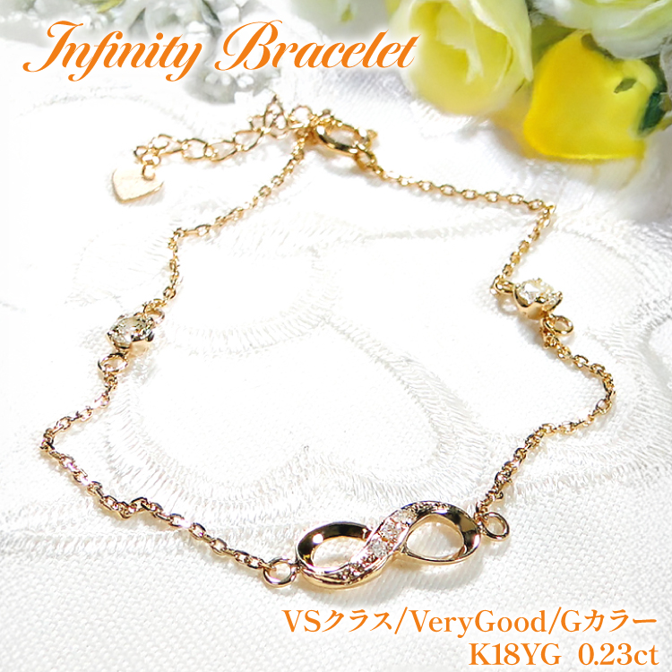 ブレスレット K18YG イエローゴールド ダイヤモンド 0.23ct  無限大 ∞ インフィニティ 18金 チェーンブレスレット アクセサリー アクセ ジュエリー 【f185-k18yg】 [オーダーメイドジュエリーメイ 山梨県 韮崎市 20745209]