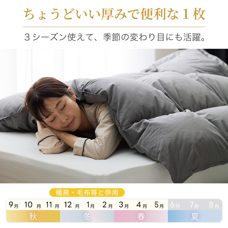 【春秋用】 洗える 羽毛布団 合掛け セミダブル ホワイトダックダウン93% 1.0kg 無地 グレー 中厚 春用 秋用 [川村羽毛 山梨県 韮崎市 20745428] 合い掛け 布団 ブルガリア産 コインランドリー 掛け布団 ダウンかけ布団 ふとん 羽毛ふとん 合掛け布団 ロイヤルゴールドラベル