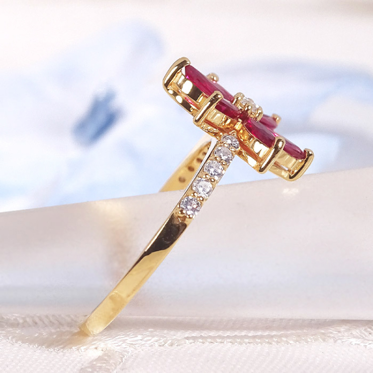 指輪 K18YG イエローゴールド ルビー マーキス フラワー ダイヤモンド 0.17ct レディース 5〜16号 花 カラーストーン 誕生石 ジュエリー 【 f301-ru-k18yg 】[オーダーメイドジュエリーメイ 山梨県 韮崎市 20745622] リング 大人ジュエリー デザインリング