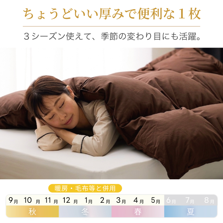【春秋用】 洗える 羽毛布団 合掛け セミダブル ホワイトダックダウン85％ 1.0kg 無地 ブラウン 中厚 春用 秋用 [川村羽毛 山梨県 韮崎市 20745412] 合い掛け 布団 コインランドリー 掛け布団 ダウンかけ布団 ふとん 羽毛ふとん 合掛け布団 エクセルゴールドラベル