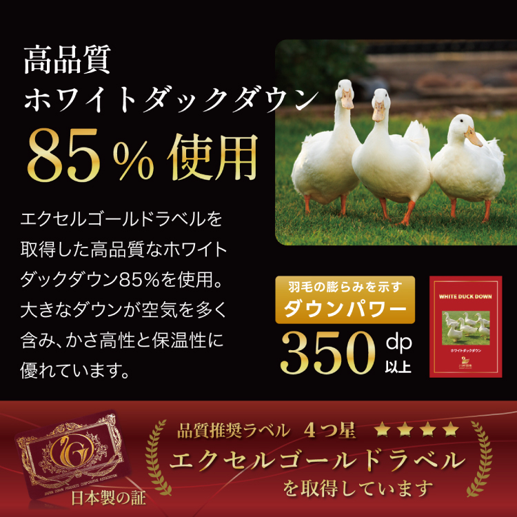 【冬用】 洗える 羽毛布団 本掛け 増量 クイーン ホワイトダックダウン 85％ 1.8kg 無地 アイボリー [川村羽毛 山梨県 韮崎市 20745482] かけ布団 冬 掛け布団   布団 ふとん 羽毛 掛布団 寝具 4つ星 エクセルゴールドラベル ダウンケット 日本製 国産 抗菌 防臭 送料無料