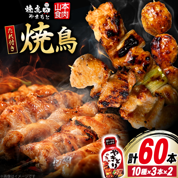 焼き鳥 たれ付き 焼鳥 10種 30本 2セット 計60本 [山本食肉有限会社 山梨県 韮崎市 20745491] タレ たれ やきとり セット 焼き鳥セット 冷凍 便利 串 ねぎま もも 鳥皮 つくね ぼんじり 砂肝 軟骨 ハツ 手羽先 豚バラ