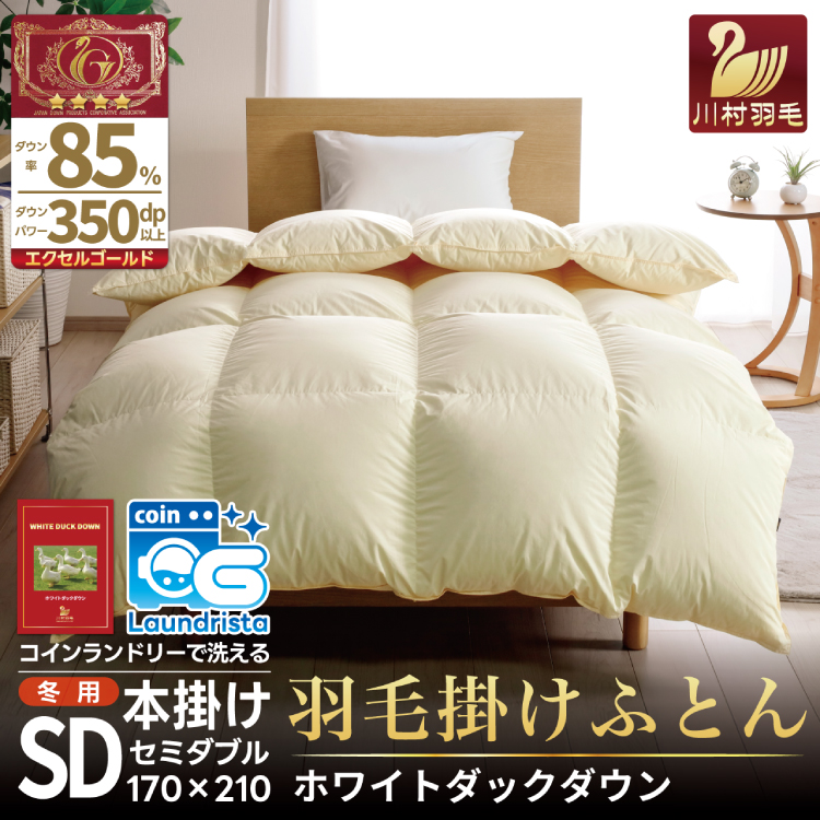 【冬用】洗える 羽毛布団 セミダブル 本掛け 増量 冬 掛け布団 ホワイトダックダウン85％ 1.4kg 350dp アイボリー 無地 羽毛 布団 羽毛ふとん 本掛け布団 4つ星 エクセルゴールドラベル ダウンケット 寝具 掛布団 羽毛掛け布団 コインランドリー 抗菌防臭 防汚加工 柔軟加工 防ダニ [川村羽毛 山梨県 韮崎市 20742915]