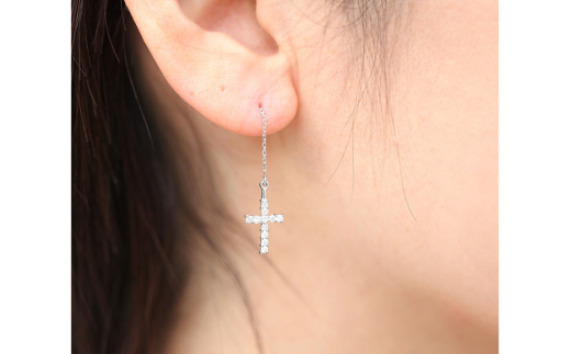 ピアス プラチナ PT900 ダイヤモンド 0.4ct クロス 十字架モチーフ 揺れる チェーン 両耳用【f089-pt】 [株式会社オーダーメイドジュエリーメイ 山梨県 韮崎市 20742944] アクセサリー ジュエリー アクセ