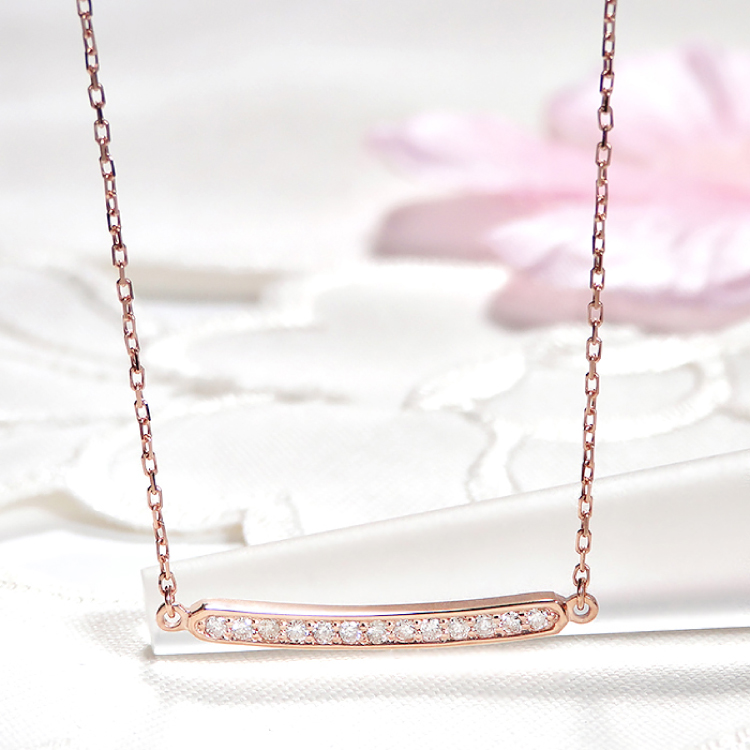 ネックレス レディース K18PG ピンクゴールド ダイヤモンド 0.13ct【 f182-k18pg 】 [オーダーメイドジュエリーメイ 山梨県 韮崎市 20745617] ダイヤネックレス 大人ジュエリー シンプル 18金 18k ペンダント 横並び ライン バーネックレス ジュエリー