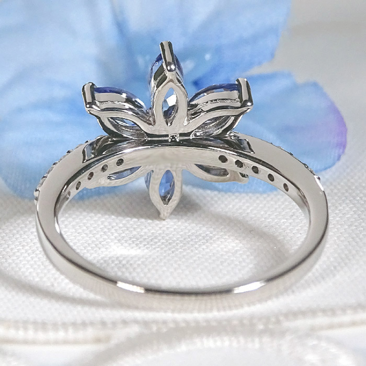 指輪 プラチナ Pt900 タンザナイト マーキス フラワー ダイヤモンド 0.17ct レディース 5〜16号 花 カラーストーン 誕生石 ジュエリー 【 f301-ta-pt 】 [オーダーメイドジュエリーメイ 山梨県 韮崎市 20745621] リング 大人ジュエリー プラチナリング デザインリング
