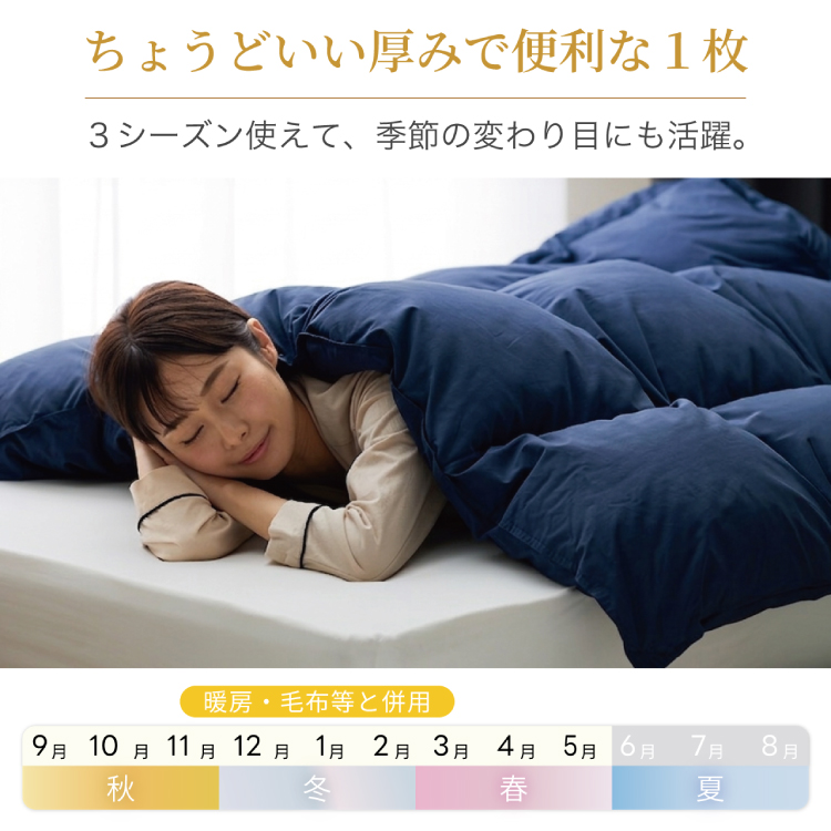 【春秋用】 洗える 羽毛布団 合掛け シングル ホワイトダックダウン93% 0.8kg 無地 ネイビー 中厚 春用 秋用 [川村羽毛 山梨県 韮崎市 20745426] 合い掛け 布団 ブルガリア産 コインランドリー 掛け布団 ダウンかけ布団 ふとん 羽毛ふとん 合掛け布団 ロイヤルゴールドラベル