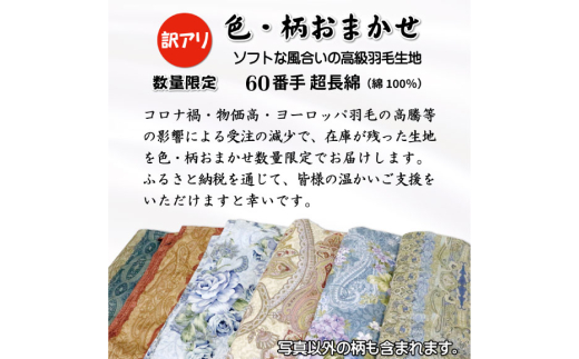 訳あり 羽毛布団  ダブル 冬用 色柄おまかせ 掛け布団 冬 本掛け ブルガリア産 ホワイトダックダウン 93％ 1.7kg 400dp 60番手サテン 布団 ふとん 羽毛ふとん 掛布団 日本製 数量限定 寝具 羽毛掛け布団  訳アリダウン ダウンケット [川村羽毛 山梨県 韮崎市 20743067]