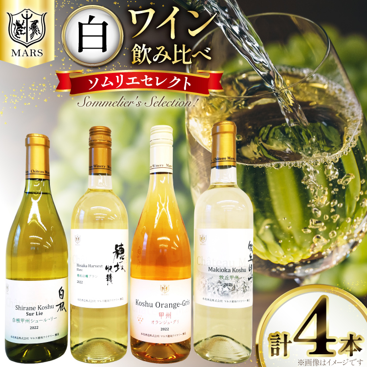ワイン 白 飲み比べ 白ワイン 4本 セット 果実酒 ワインセット 山梨ワイン 日本ワイン ソムリエセレクト マルスワイン 詰合せ 720ml 2本 750ml 2本 計 2940ml シャトーマルス 辛口 お酒 酒 アルコール 贈答 ギフト パーティー [本坊酒造 マルス穂坂ワイナリー 山梨県 韮崎市 20743677]