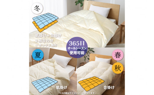 【オールシーズン】高級 軽量 羽毛布団 シングル 2枚合わせ 肌掛け 合掛け 掛け布団 2枚組 セット ポーランド産 マザーホワイトグースダウン 95％ 1.1kg 440dp 100×140番手 サテン グランミュゼ (無地 アイボリー) 春用 夏用 秋用 冬用 本掛け ダウンケット 羽毛 布団 寝具 6つ星 プレミアムゴールドラベル [川村羽毛 山梨県 韮崎市 20743649]