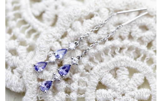 ピアス タンザナイト ペアシェイプ プラチナ PT900 ダイヤモンド 0.16ct レディース ドロップ 滴 雫 チェーンピアス 揺れるピアス 誕生石 アクセサリー ジュエリー アクセ 【f090-pt】 [オーダーメイドジュエリーメイ 山梨県 韮崎市 20745204]