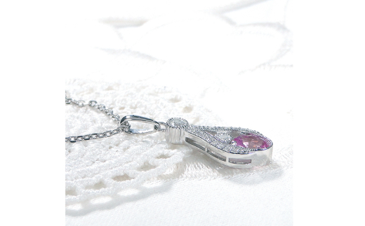 ペンダント ネックレス PT900 プラチナ 0.17ct ダイヤモンド ピンクサファイア しずく つゆ型 ミル アンティーク誕生石 大粒 ジュエリー 【f253-pt-psa】 [オーダーメイドジュエリーメイ 山梨県 韮崎市 20745064]