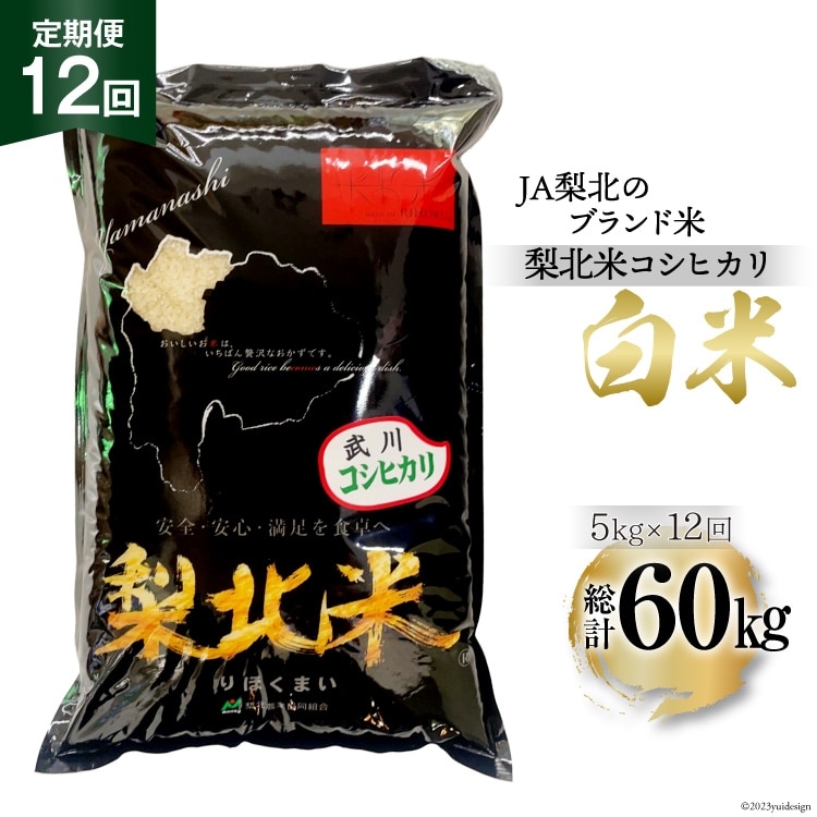 【定期便】【12回 米 定期便 】 武川米 コシヒカリ 5kg×12回 総計60kg [梨北農業協同組合 山梨県 韮崎市 20743673] こしひかり お米 おこめ こめ コメ 精米 60キロ ご飯 ごはん 白米 国産 JA梨北