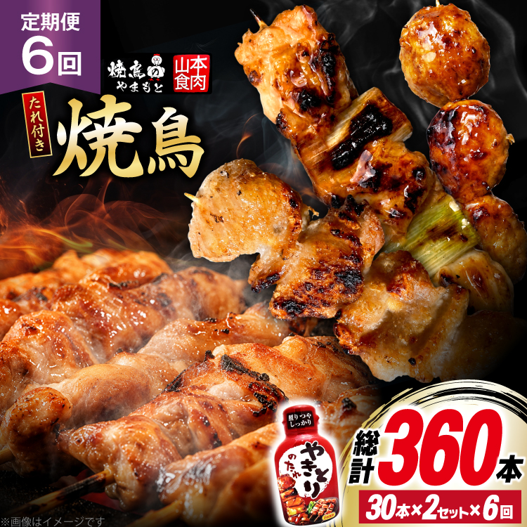 定期便 6回 焼き鳥 たれ付き 焼鳥10種 30本 2セット 1回 60本 合計360本 [山本食肉有限会社 山梨県 韮崎市 20745489] タレ たれ やきとり セット 焼き鳥セット 冷凍 便利 串
