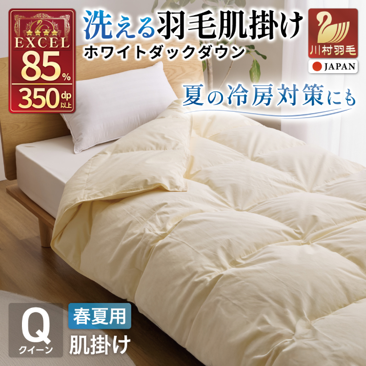 【春夏用】洗える羽毛布団 羽毛布団 クイーン 肌掛け 肌掛け布団 ダウン 夏 春 ホワイトダックダウン 85% 0.6kg 無地 アイボリー [川村羽毛 山梨県 韮崎市 20745577] 羽毛 布団 ふとん 羽毛ふとん 肌掛布団 寝具 夏用 春用 日本製 国産 柔軟加工 コインランドリー
