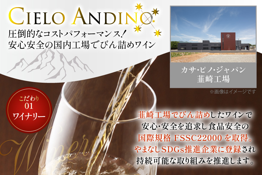 ワイン 白 シエロアンディーノ・ホワイト 720mL×12本 [株式会社カサ・ピノ・ジャパン 山梨県 韮崎市 20745578] 白ワイン 12本 セット まとめ買い 大容量 デイリーワイン テーブルワイン チリ産 普段飲み 宅飲み お酒 蔵元 洋酒
