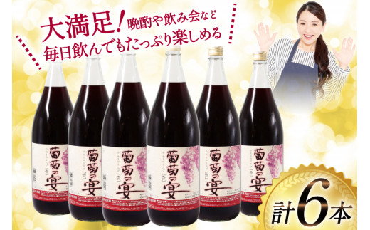 ワイン セット 赤ワイン 赤 葡萄の宴 赤 山梨県 名物 一升瓶ワイン 1.8L 1,800ml 6本 ワイン 軽口 一升瓶 山梨 晩酌 葡萄酒 10L 以上 [サン.フーズ 山梨県 韮崎市 20743106]