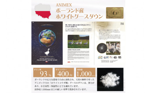 羽毛布団 シングル 冬用 掛け布団 冬 本掛け ポーランド産 ホワイトグースダウン 93％ 1.3kg 400dp 80番手サテン (エリーヌブルー 青 柄 ) 5つ星 ロイヤルゴールドラベル ANIMEX 高級 掛布団 羽毛 布団 羽毛ふとん 羽毛掛け布団 寝具 日本製 抗菌防臭 ダウン ダウンケット [川村羽毛 山梨県 韮崎市 20743580]