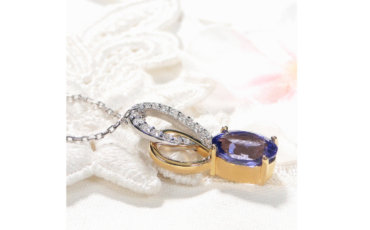 ネックレス K18YG PT900 イエローゴールド プラチナ コンビ 0.18ct ダイヤモンド タンザナイト 大粒 オーバル 誕生石 ハート ペンダント 大ぶり 【f274-ta-ygpt】 [オーダーメイドジュエリーメイ 山梨県 韮崎市 20745059]