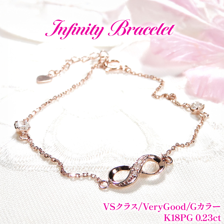 ブレスレット K18PG ピンクゴールド ダイヤモンド 0.23ct  無限大 ∞ インフィニティ 18金 チェーンブレスレット アクセサリー アクセ ジュエリー 【f185-k18pg】 [オーダーメイドジュエリーメイ 山梨県 韮崎市 20745208]