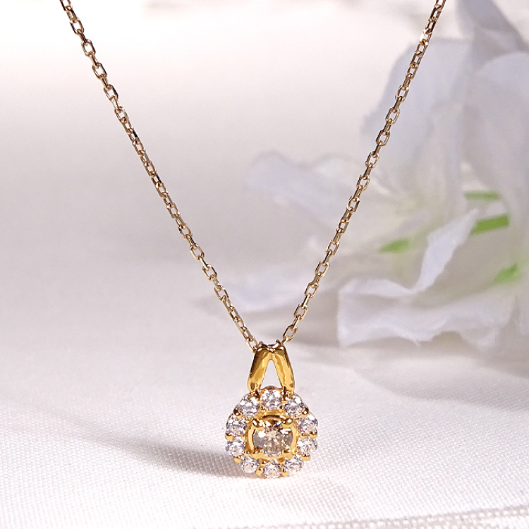 ネックレス K18YG イエローゴールド ブラウンダイヤモンド 0.4ct ダイヤ フラワー ペンダント 【f218-bw-k18yg】 [オーダーメイドジュエリーメイ 山梨県 韮崎市 20745462] 18金 アクセサリー アクセ レディースアクセサリー レディース ダイヤモンド ジュエリー 宝石