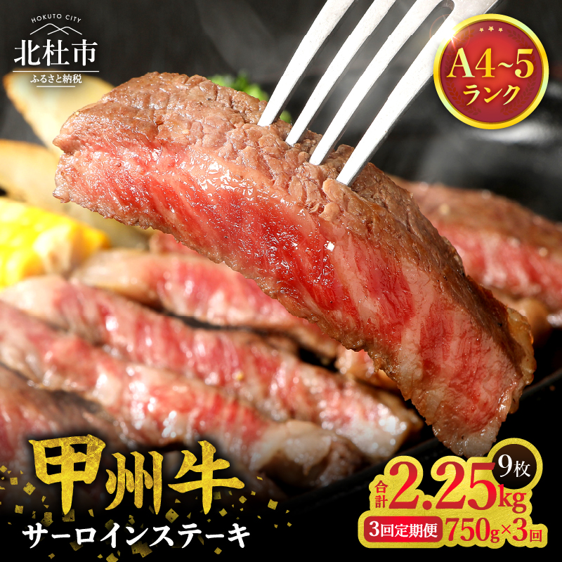 【3ヶ月定期便】山梨県北杜市産 甲州牛 黒毛和牛サーロインステーキ3枚　牛肉 定期便 3回 サーロイン ステーキ 国産 山梨県 北杜市産 A4・5ランク級