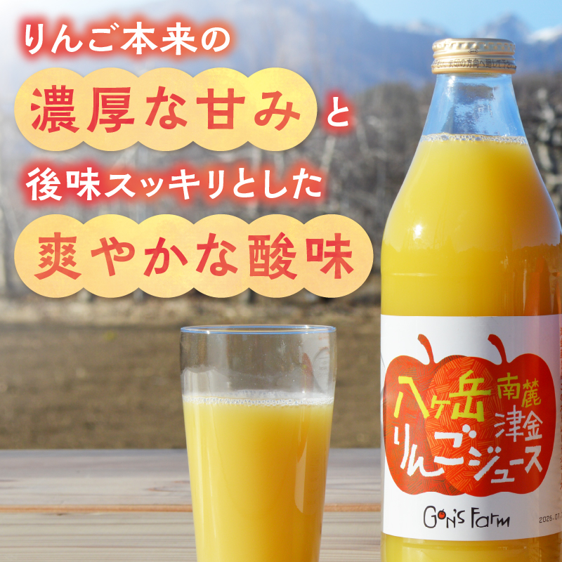 八ヶ岳南麓津金りんごジュース 1,000ml 2本入り　100％ ストレート果汁 津金 りんご サンふじ 無加水 無加糖 無着色 果汁飲料