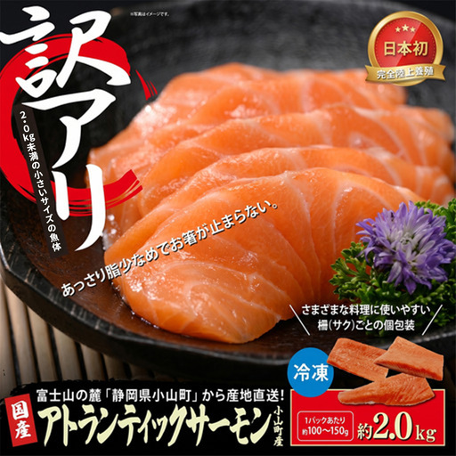 【訳アリ】小山町産 アトランティックサーモン 約2kg（柵）魚体2.0kg未満 | サーモン 刺身 海鮮丼 小分け 真空パック 鮭 養殖 国産 訳あり 2キロ 切り身 静岡県 小山町