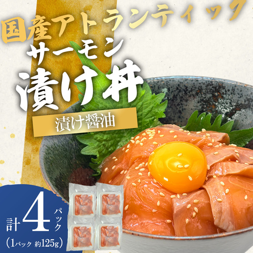 小山町産アトランティックサーモン 冷凍 サーモン漬け丼（約125g×4P）漬け醤油 | サーモン 小分け 真空パック 刺身 海鮮丼 海鮮 魚介 サーモン丼 国産 鮭 養殖 静岡県 小山町