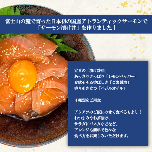 小山町産アトランティックサーモン 冷凍 サーモン漬け丼（約125g×4P）漬け醤油 | サーモン 小分け 真空パック 刺身 海鮮丼 海鮮 魚介 サーモン丼 国産 鮭 養殖 静岡県 小山町