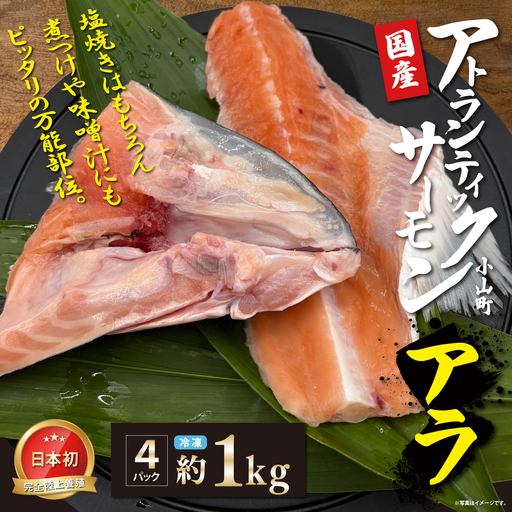 日本初 完全陸上養殖 静岡県小山町産 アトランティックサーモン 冷凍 アラ4パック 約1kg | サーモン さーもん 小分け 真空パック 鮭 養殖 国産 大容量 静岡県 小山町