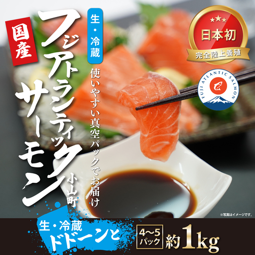 日本初 完全陸上養殖 静岡県小山町産 フジアトランティックサーモン 生 ・冷蔵 4～5P 約1kg | サーモン アトランティックサーモン 刺身 海鮮丼 小分け 真空パック 国産 鮭 養殖 静岡県 小山町