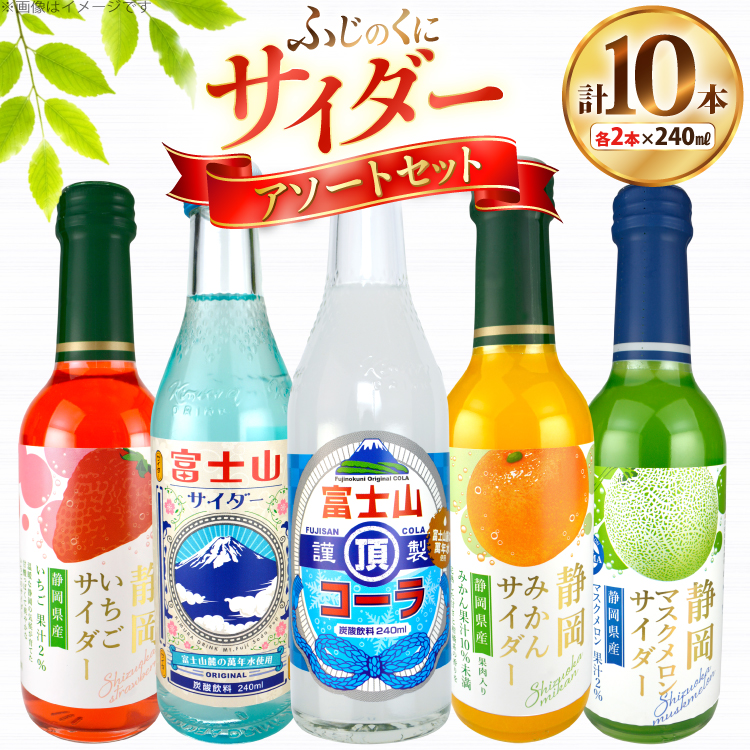 サイダー ふじのくにサイダー アソートセット 5種 各2本 計10本 [翔栄通商 静岡県 吉田町 22424704] 炭酸 炭酸飲料 瓶 ソーダ コーラ メロン みかん いちご ご当地サイダー 木村飲料