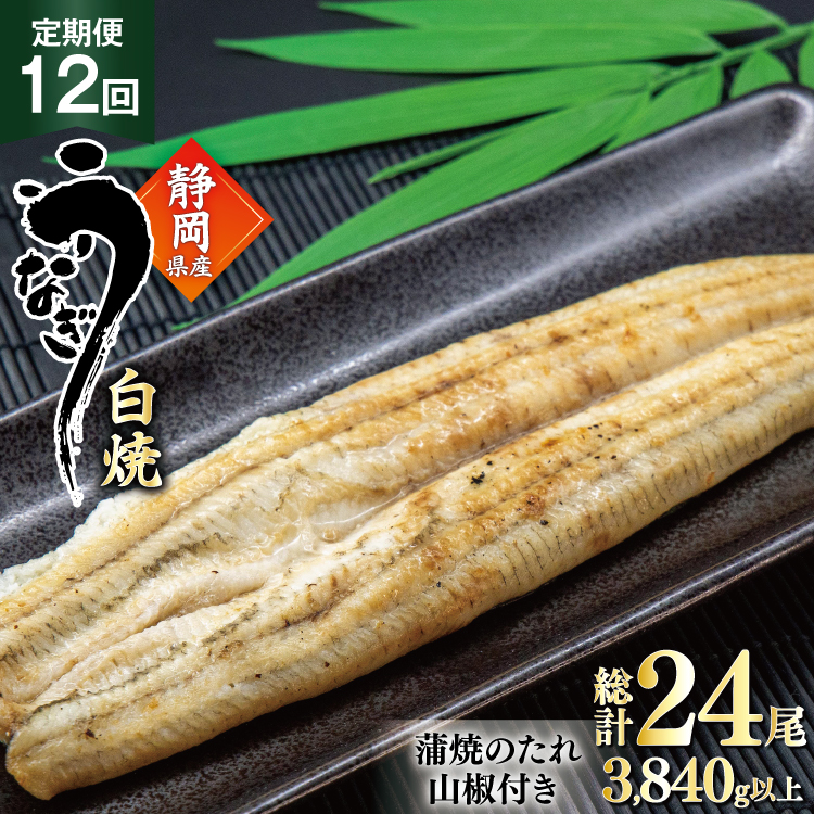 うなぎ 国産 白焼 定期便 160g程度 2尾 12回 総計24尾 3.84kg以上 タレ山椒付き 真空パック 個包装 [駿河淡水 静岡県 吉田町 22424508] 静岡県産 静岡 鰻 ウナギ うなぎ白焼き うなぎ白焼 鰻白焼き 白焼き 化粧箱 冷凍 unagi