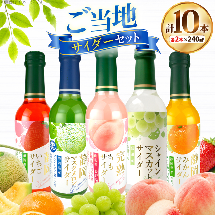 サイダー ご当地サイダーセット 5種 各2本 計10本 [翔栄通商 静岡県 吉田町 22424706] 炭酸 炭酸飲料 瓶 ソーダ メロン みかん シャインマスカット いちご もも ご当地サイダー 木村飲料