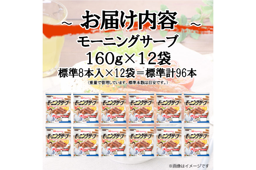 モーニングサーブ 標準96本 (160g 12袋 計1.92kg) [日本ハム マーケティング 静岡県 吉田町 22424303] ソーセージ ソーセージリンクス 冷蔵 ポークソーセージ 小分け 朝食 朝ごはん お弁当 惣菜 つまみ おつまみ