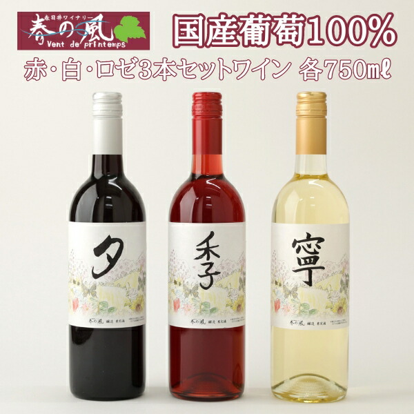 春日井ワイナリー 春の風 赤・白・ロゼ 3本セットワイン 各750ml |  ワイン 赤 白 ロゼ セット 日本ワイン 国産ワイン 国産 飲み比べ 葡萄100%ワイン ぶどう100% 渋味 酸味 甘口 食事 春日井 ワイナリー ご当地 アルコール ギフト 贈り物 Japanese Wine 愛知県 春日井市