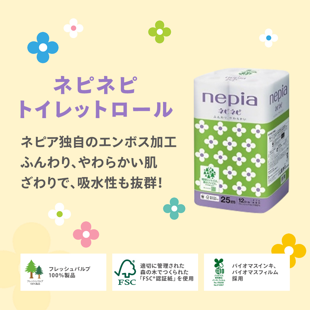 【定期便】3回発送 選べる発送間隔 ネピア ネピネピ トイレットロール 2倍巻 12ロール ダブル×6パック