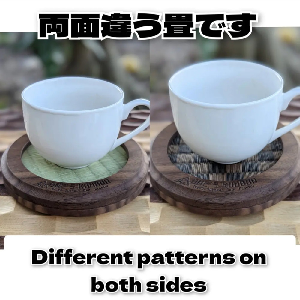 円形畳コースター（緑・黒茶市松柄）tatami coaster