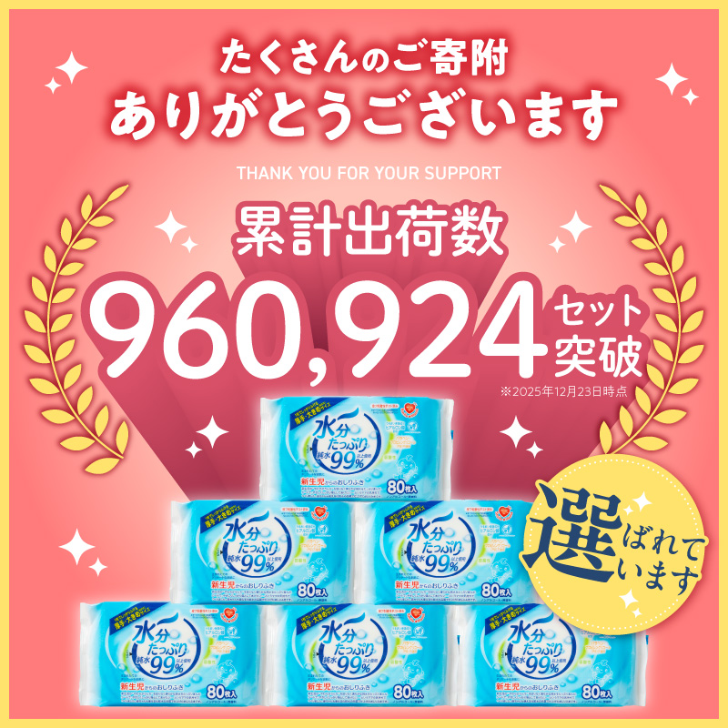【2回定期便】水分たっぷり純水99％ おしりふき80枚入×3Ｐ×12セット（計72個）