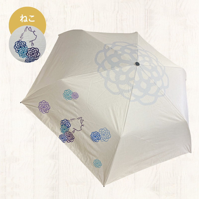 UVカット竹傘　紫外線99.9％カット晴雨兼用折りたたみ傘③ねこ柄