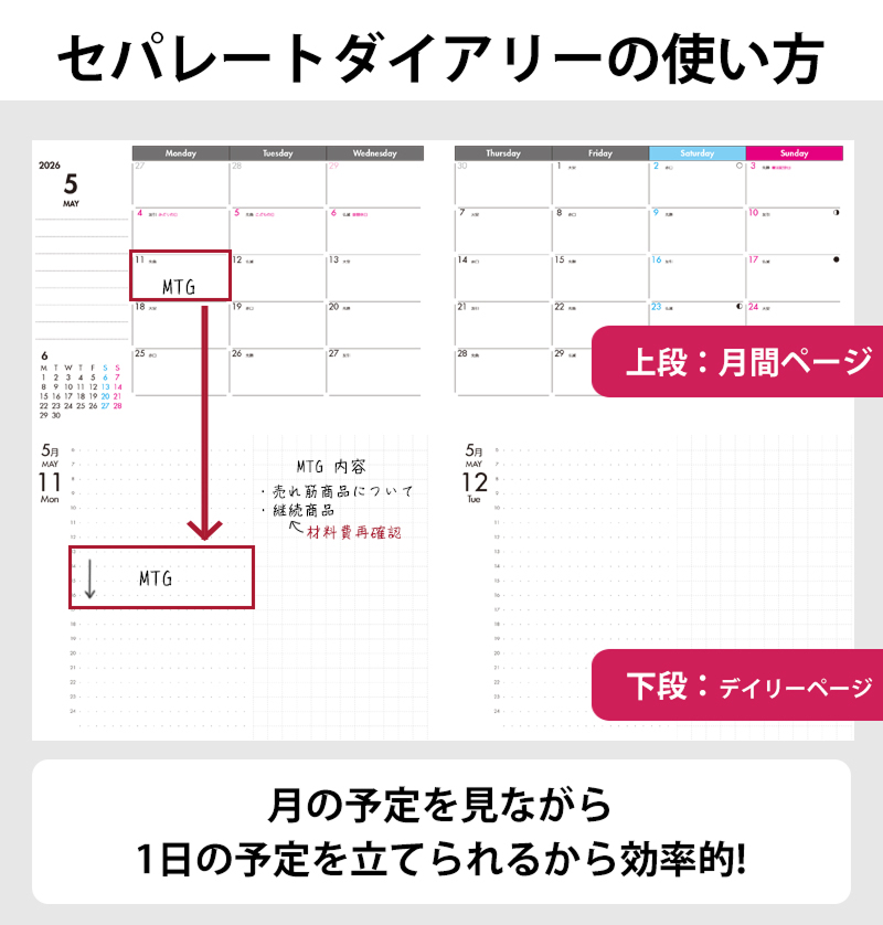 セパレートダイアリー デイリー＆マンスリーB6 ラウンドカバー付き 1月始まり ［082I05J］