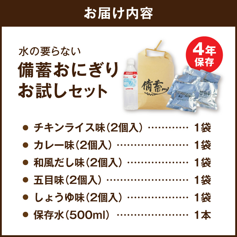 水の要らない備蓄おにぎりお試しセット4年Ver ［214I01］