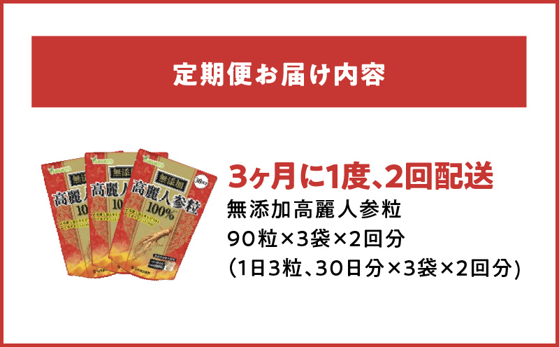 ＜3ヶ月に1度、2回送付定期便＞山本漢方の無添加高麗人参粒