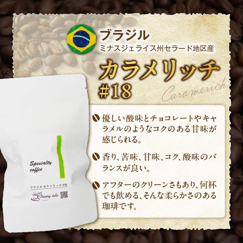 【こだわりの贅沢コーヒー】「Sunny side」の自家焙煎スペシャルティ珈琲　ブラジル カラメリッチ #18（100g）（中挽き）［137S15-02］