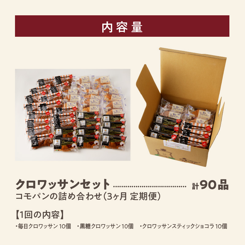 【3ヶ月定期便】【賞味期限60日間】コモパン　ふるさとクロワッサンセット（計90個）／災害用備蓄 保存食 非常食 防災グッズにも