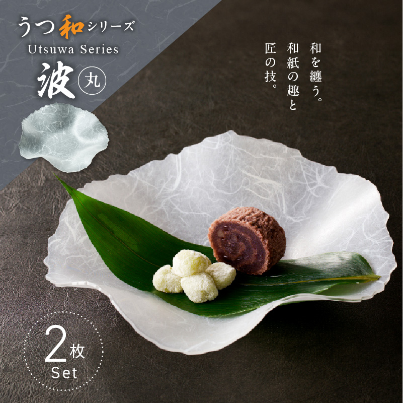 うつ和シリーズ「波・丸」(UT003A)(2枚入り) 食器 日本製 家庭用食洗器対応可 耐熱温度80℃ 耐久性 割れにくい 電子レンジ不可 皿 お皿 うつわ 器 アクリル 樹脂 和紙 モダン 手曲げ加工