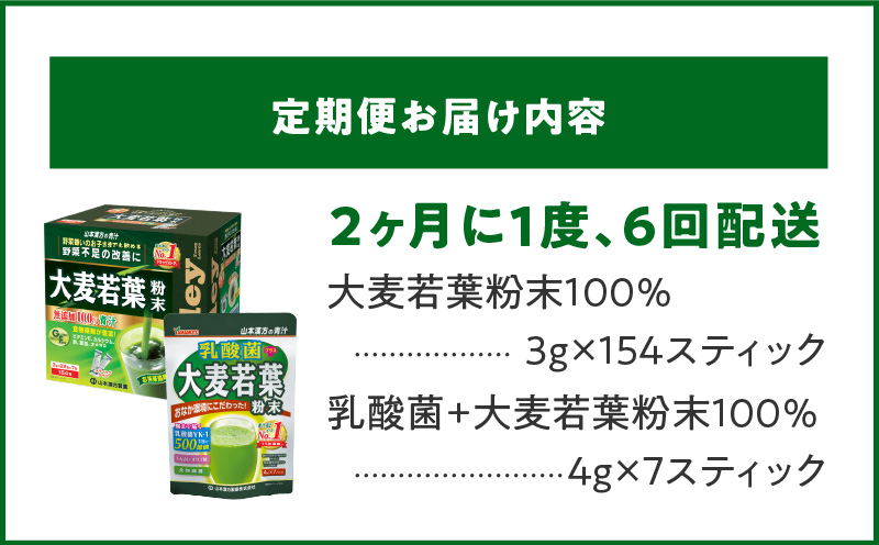 ＜2ヶ月に1度、6回送付定期便＞大麦若葉粉末（154包)、乳酸菌+大麦若葉粉末（7包)