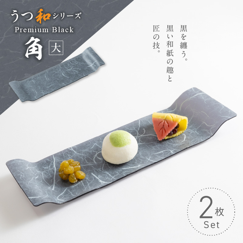うつ和シリーズPremium Black「角（大）」(PB006A)(2枚入り) 食器 日本製 家庭用食洗器対応可 耐熱温度80℃ 耐久性 割れにくい 電子レンジ不可 皿 お皿 うつわ 器 アクリル 樹脂 和紙 モダン 手曲げ加工