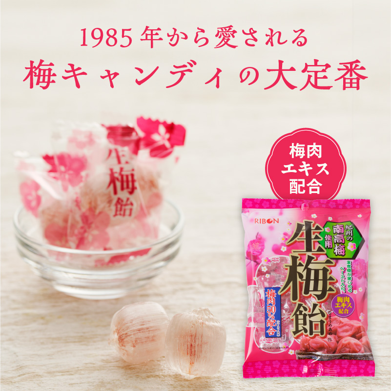 生梅飴 梅キャンディ 梅飴 紀州 南高梅 梅肉エキス ペースト お菓子 あめ キャンディー 飴 個包装 袋 リボン RIBON